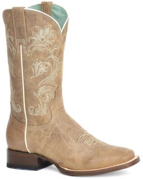 Roper Women's Blooming Western Boots - Broad Square Toe , Tan, hi-res
