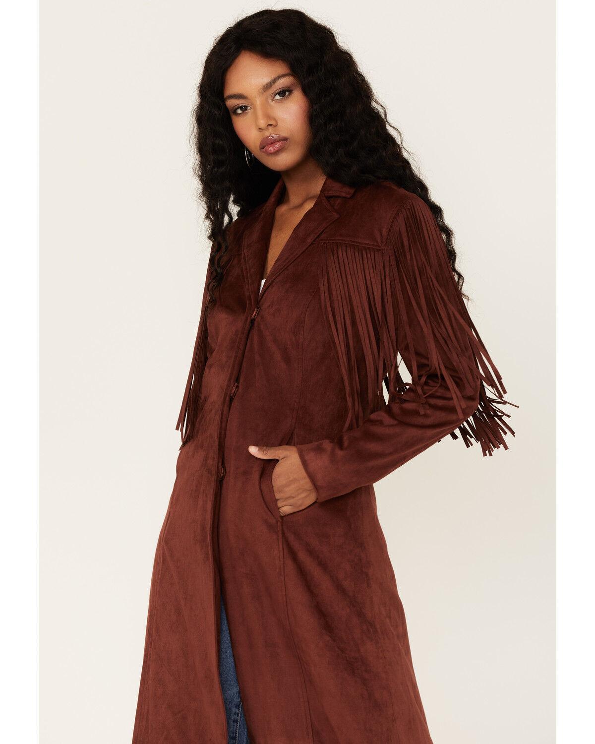 Image #2 - Shyanne Women's Fringe Faux Suede Trench Coat, , hi-res