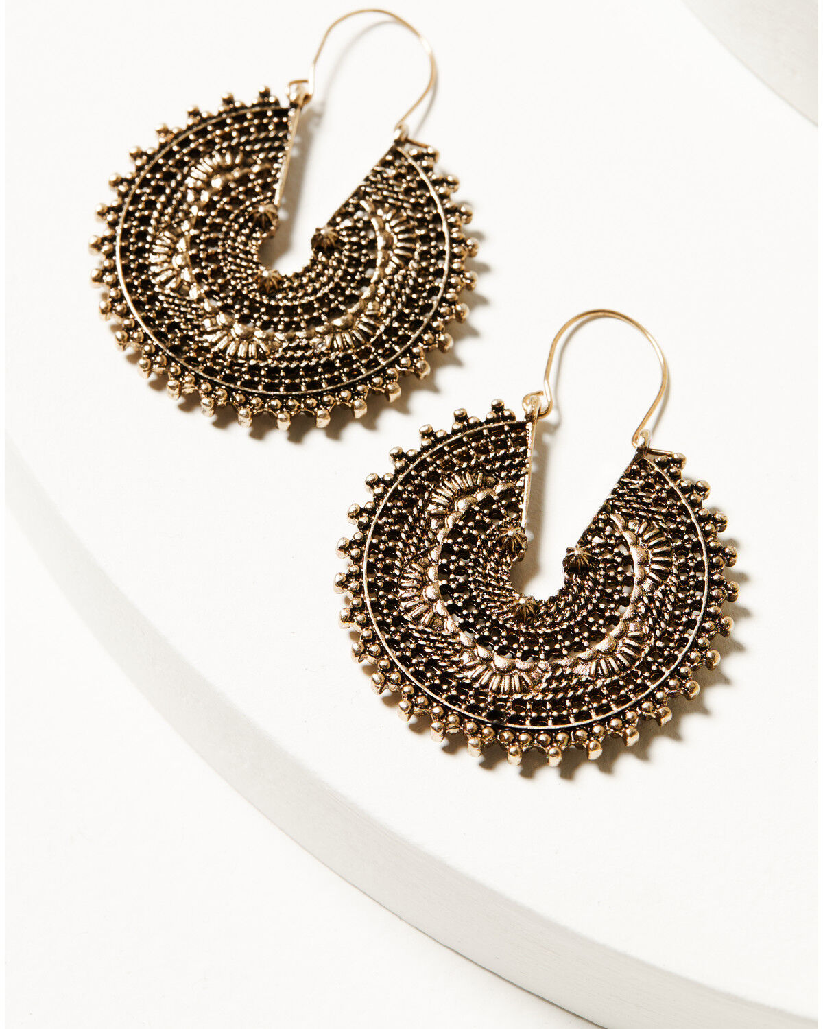 Image #2 - Shyanne Women's Summer Moon Antique Stamped Hoop Earrings, Gold, hi-res