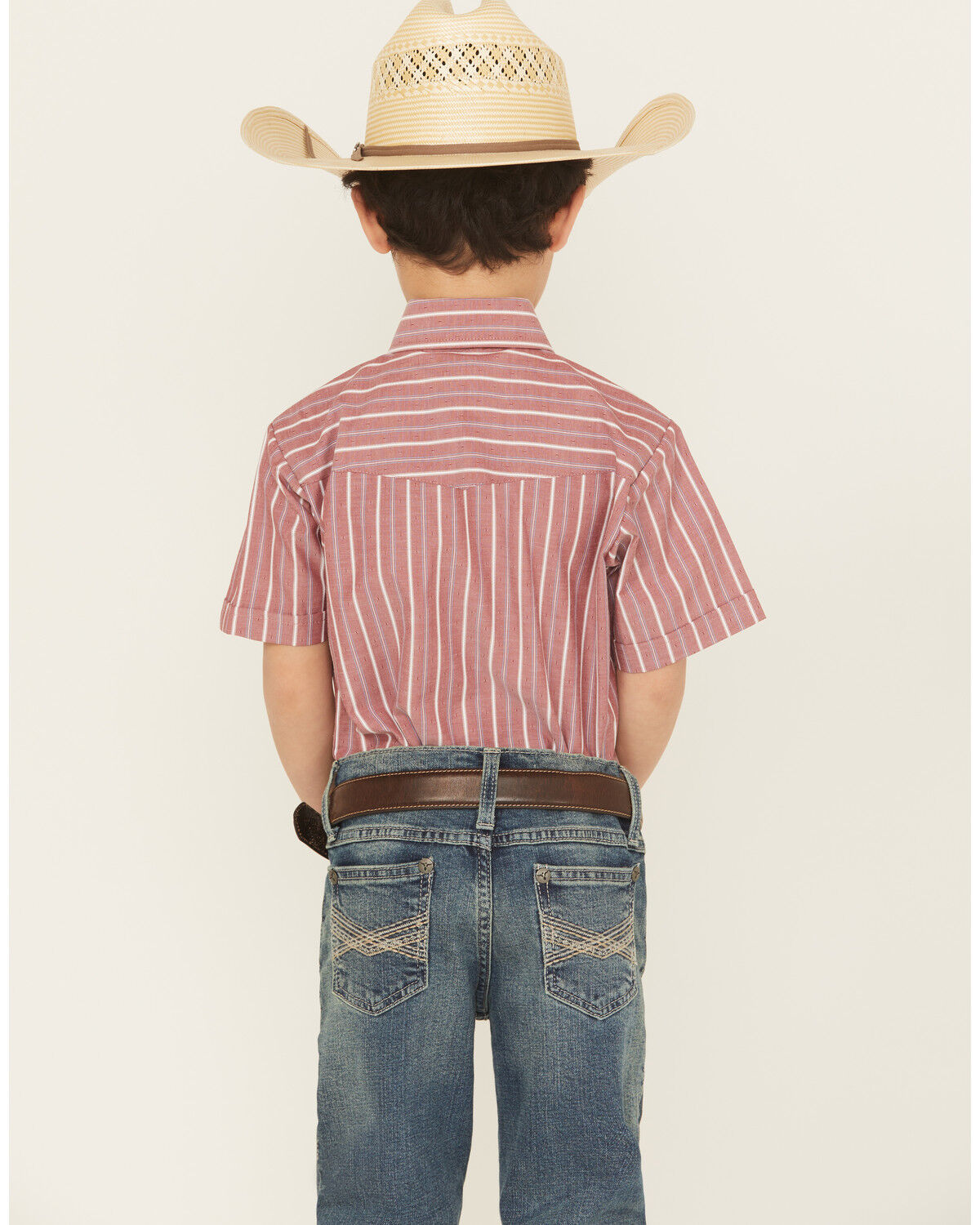 Image #4 - Ely Walker Boys' Striped Short Sleeve Snap Western Shirt, Red, hi-res