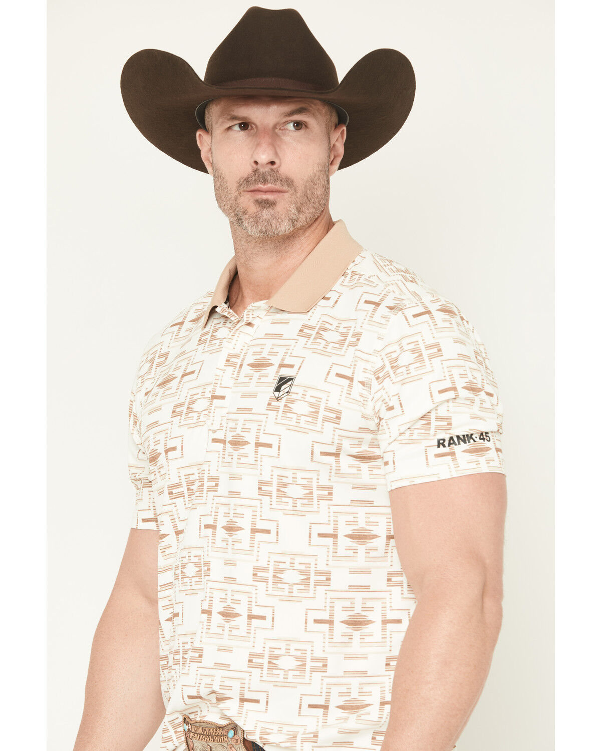 Image #2 - RANK 45® Men's Shoot All Over Southwestern Print Short Sleeve Button-Down Polo, Oatmeal, hi-res