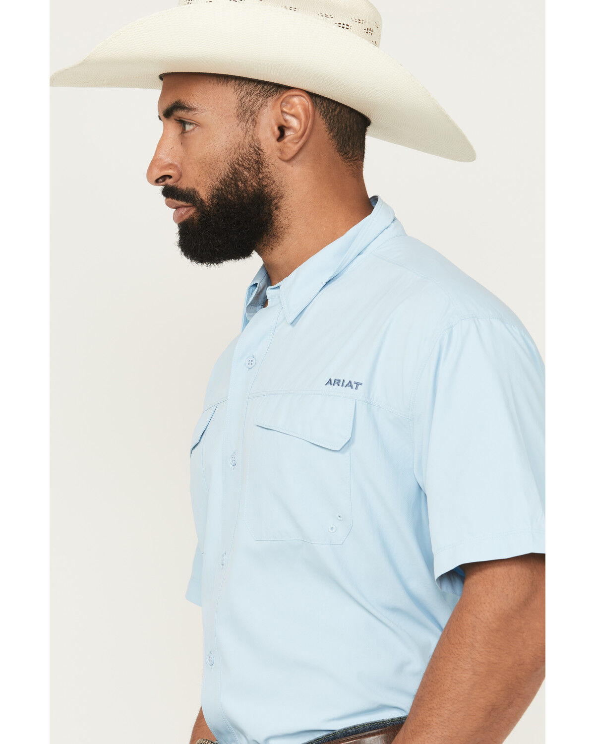Image #2 - Ariat Men's VentTEK Solid Outbound Short Sleeve Button-Down Shirt - Big, Light Blue, hi-res
