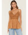 Image #1 - Blue B Women's Sleeveless Faux Suede Lace Bustier Tank, Camel, hi-res