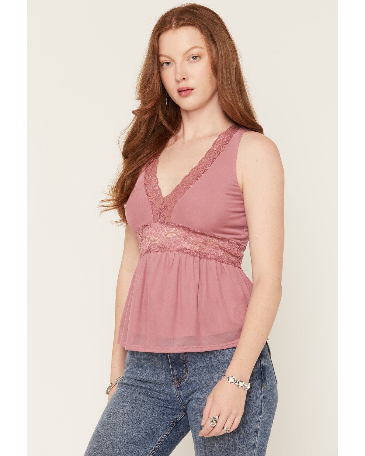 Wild Moss Women's Lace Tank, Mauve, hi-res