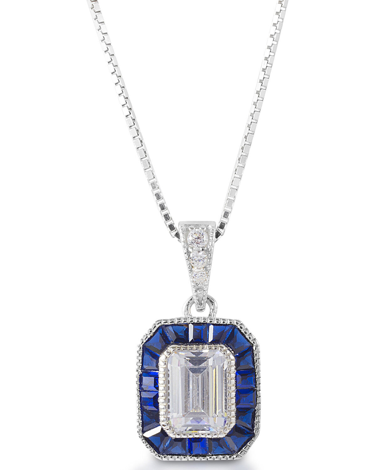 Image #1 - Kelly Herd Women's Asscher Cut Blue Spinel Pendant Necklace, Silver, hi-res