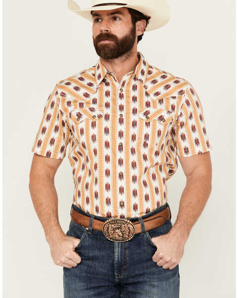 Image #1 - Cody James Men's Saint Abstract Striped Short Sleeve Snap Western Shirt , Ivory, hi-res