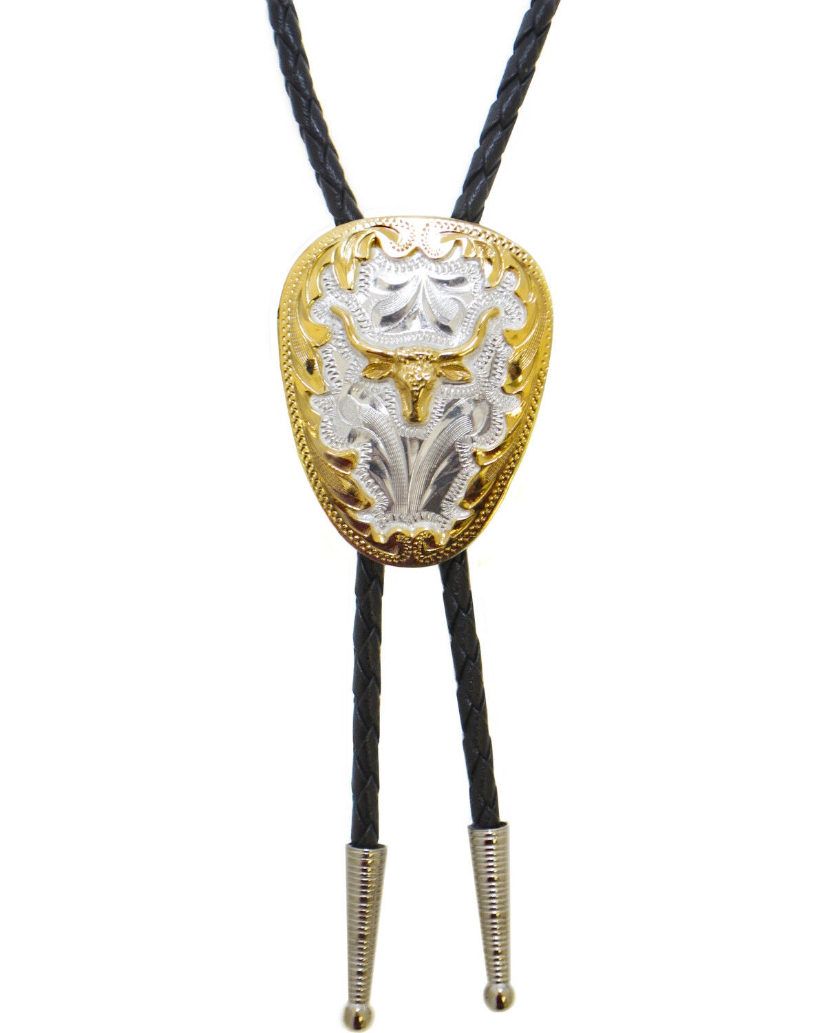 Western Express Men's German Silver Longhorn Bolo Tie, Silver, hi-res