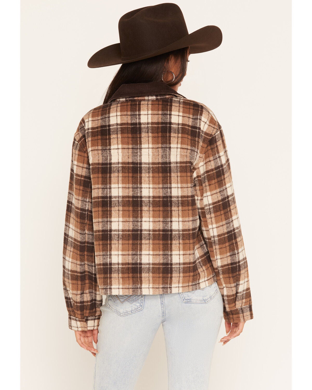 Image #4 - Ashley Women's Plaid Print Jacket, Cream/brown, hi-res