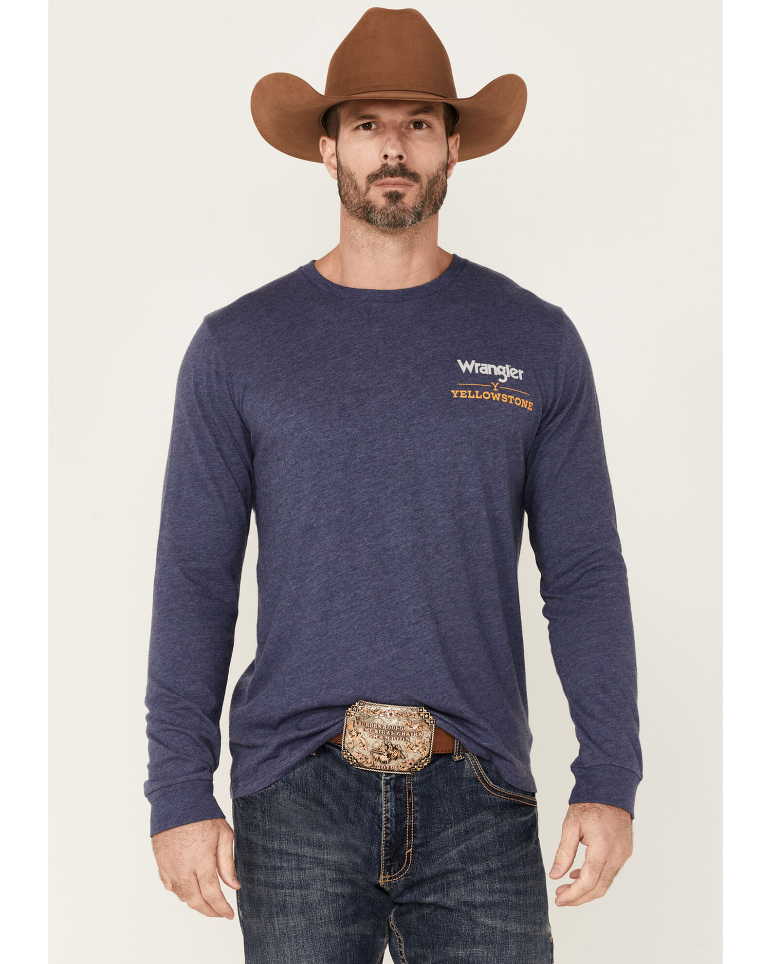 Wrangler Men's Yellowstone Dutton Ranch Graphic Long Sleeve T-Shirt -  Heather Navy - Country Outfitter