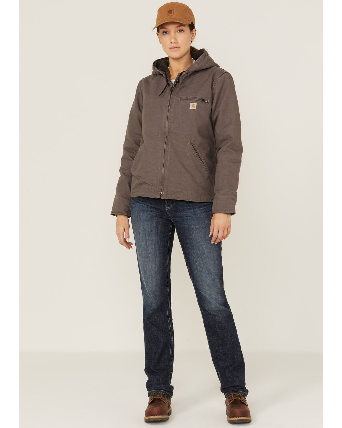 Image #2 - Carhartt Women's Taupe Washed Duck Sherpa-Lined Jacket, Taupe, hi-res