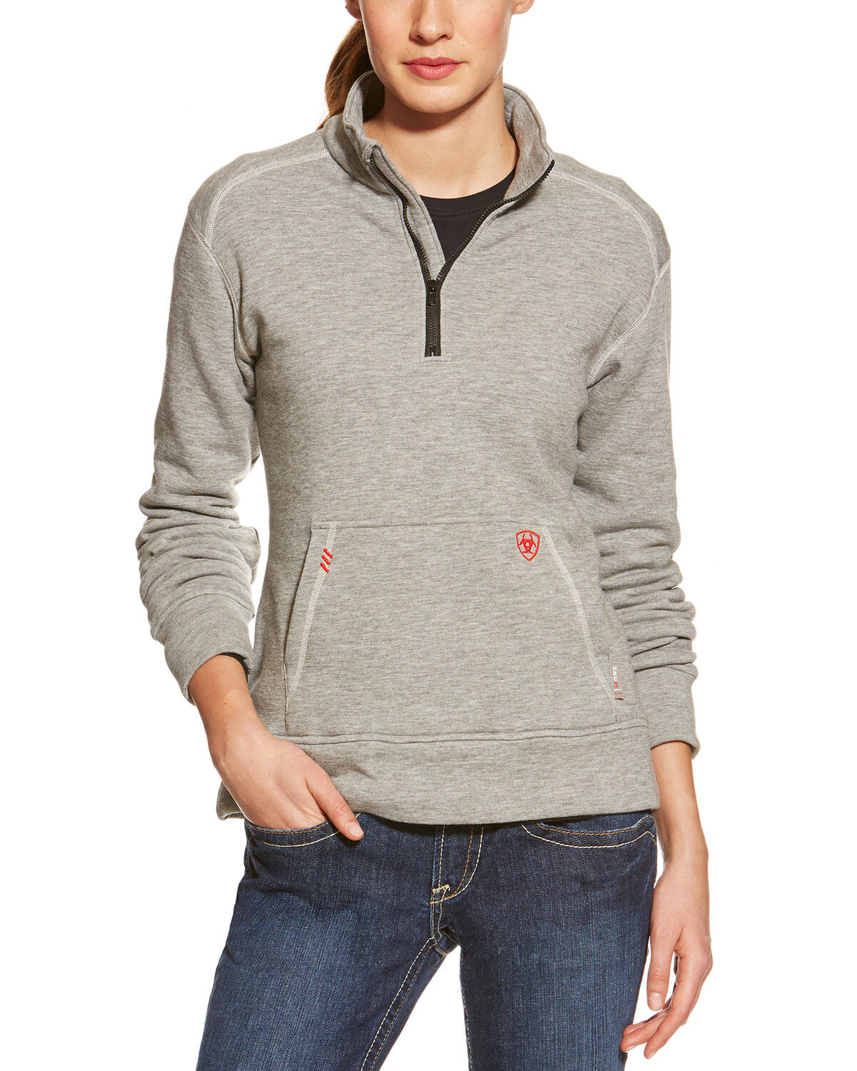 Image #1 - Ariat Women's FR 1/4 Zip Fleece Pullover, Grey, hi-res