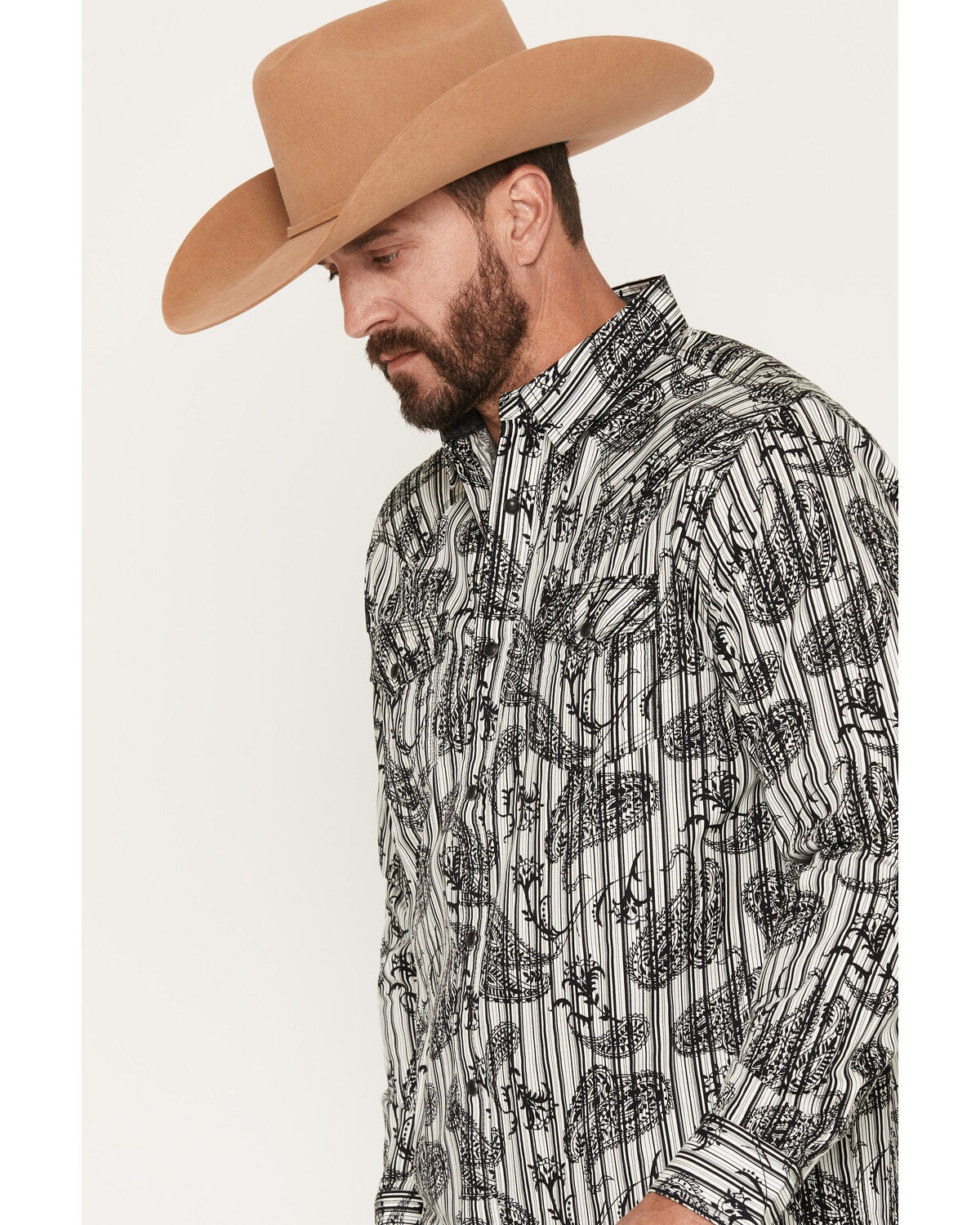 Image #2 - Moonshine Spirit Men's Tap Room Paisley Print Long Sleeve Snap Western Shirt, Cream, hi-res