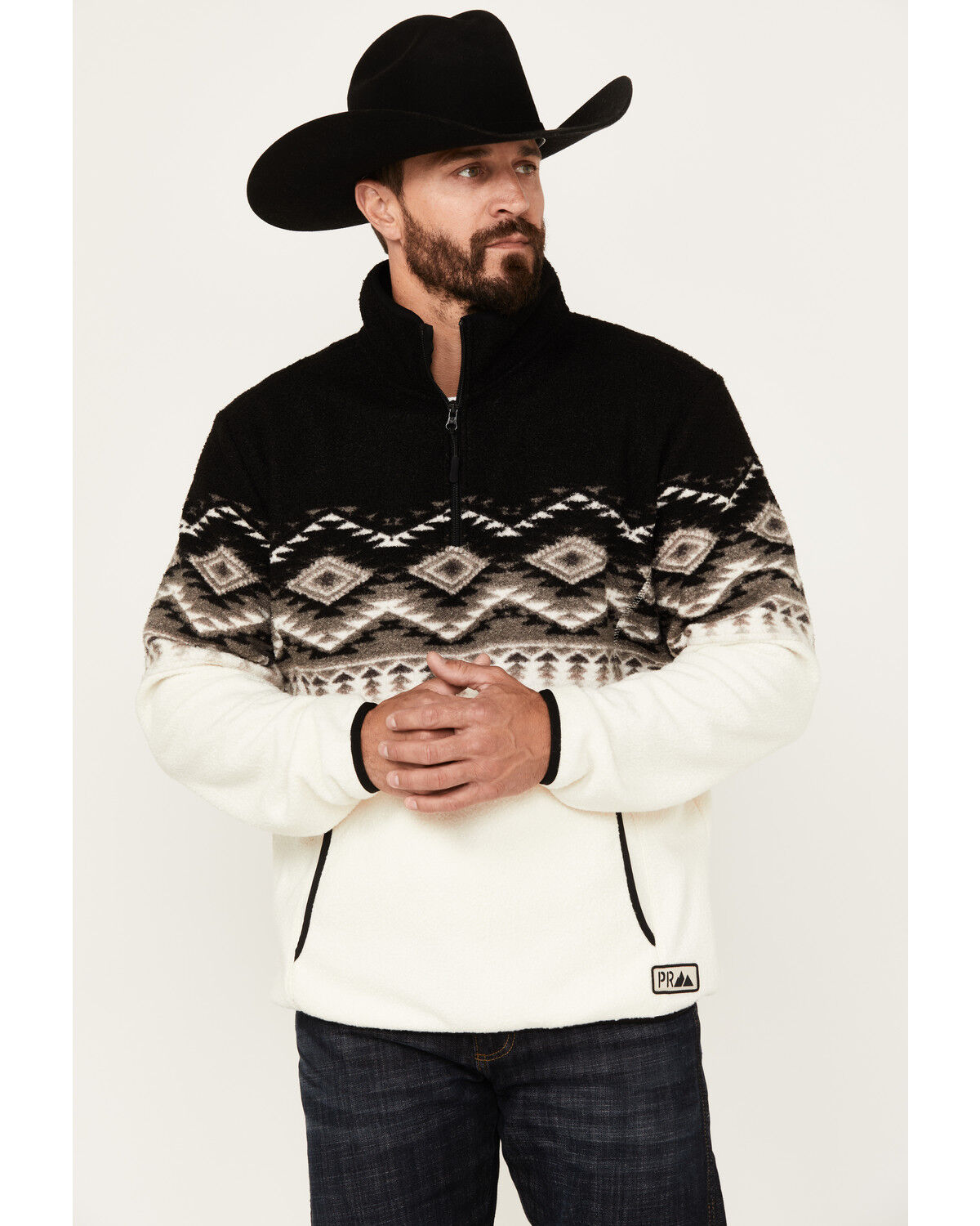 Image #1 - Powder River Outfitters by Panhandle Men's Southwestern Print Zip Pullover, Black, hi-res