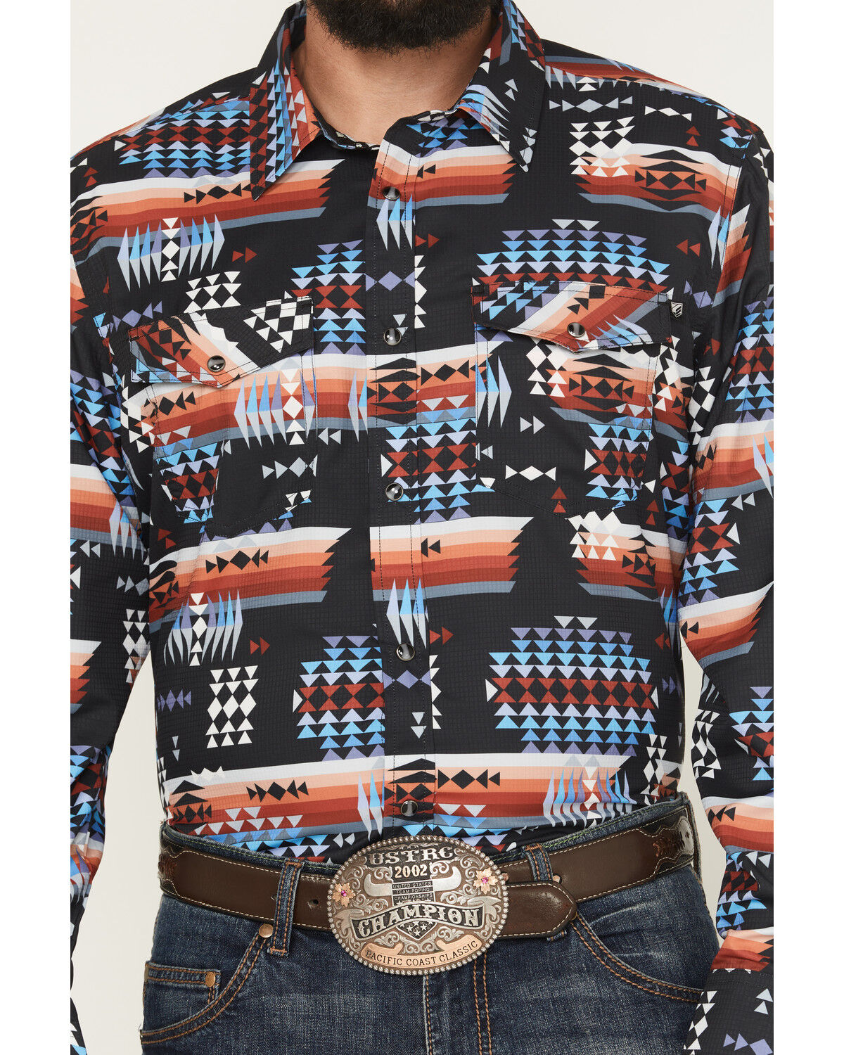 Image #3 - RANK 45® Men's Nate Southwestern Print Long Sleeve Snap Performance Western Shirt, Black, hi-res