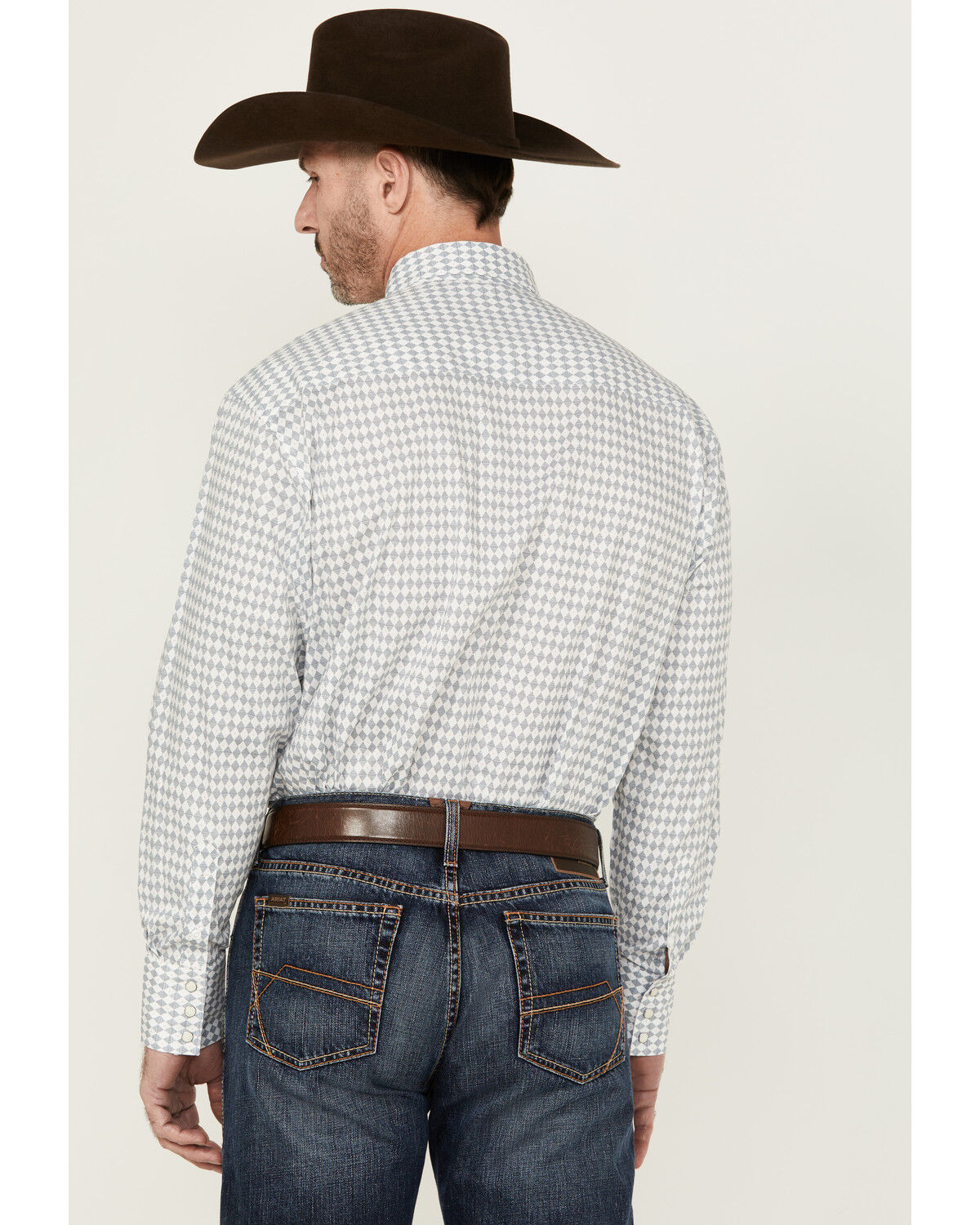 Image #4 - George Strait by Wrangler Men's Diamond Geo Print Long Sleeve Snap Stretch Western Shirt, White, hi-res