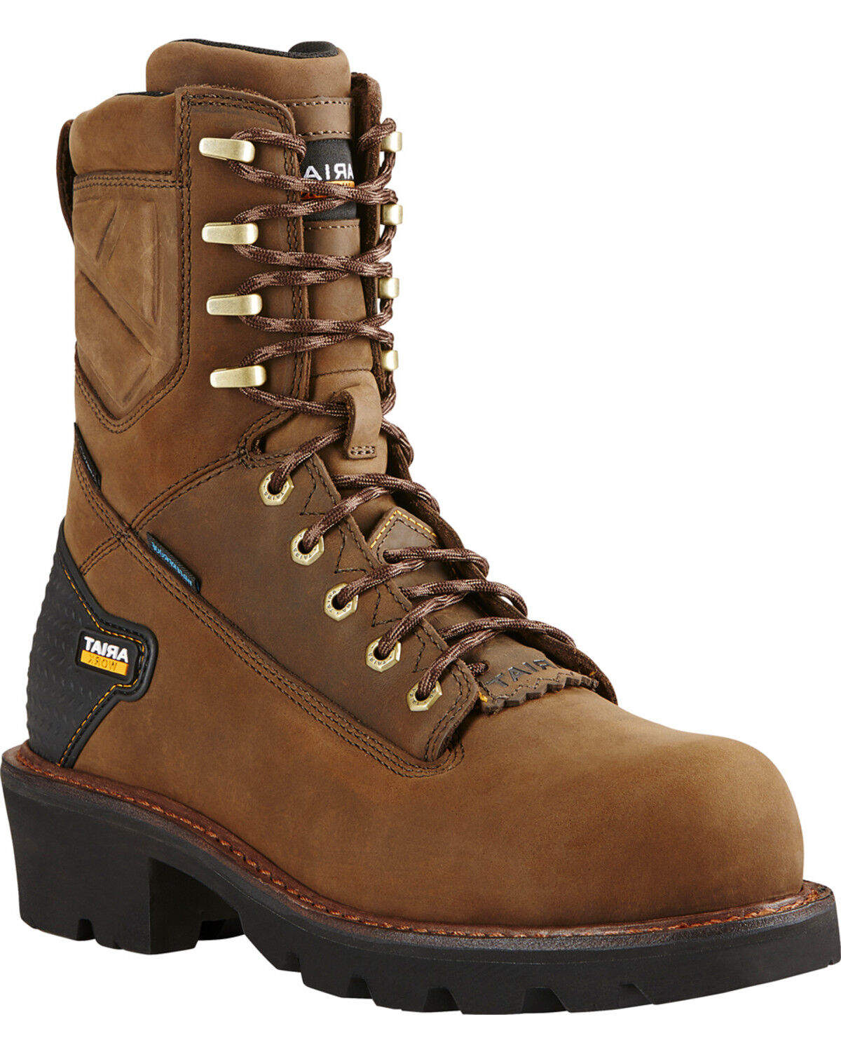 Image #2 - Ariat Men's Powerline H20 8" Lace-Up Work Boots - Composite Toe, Brown, hi-res