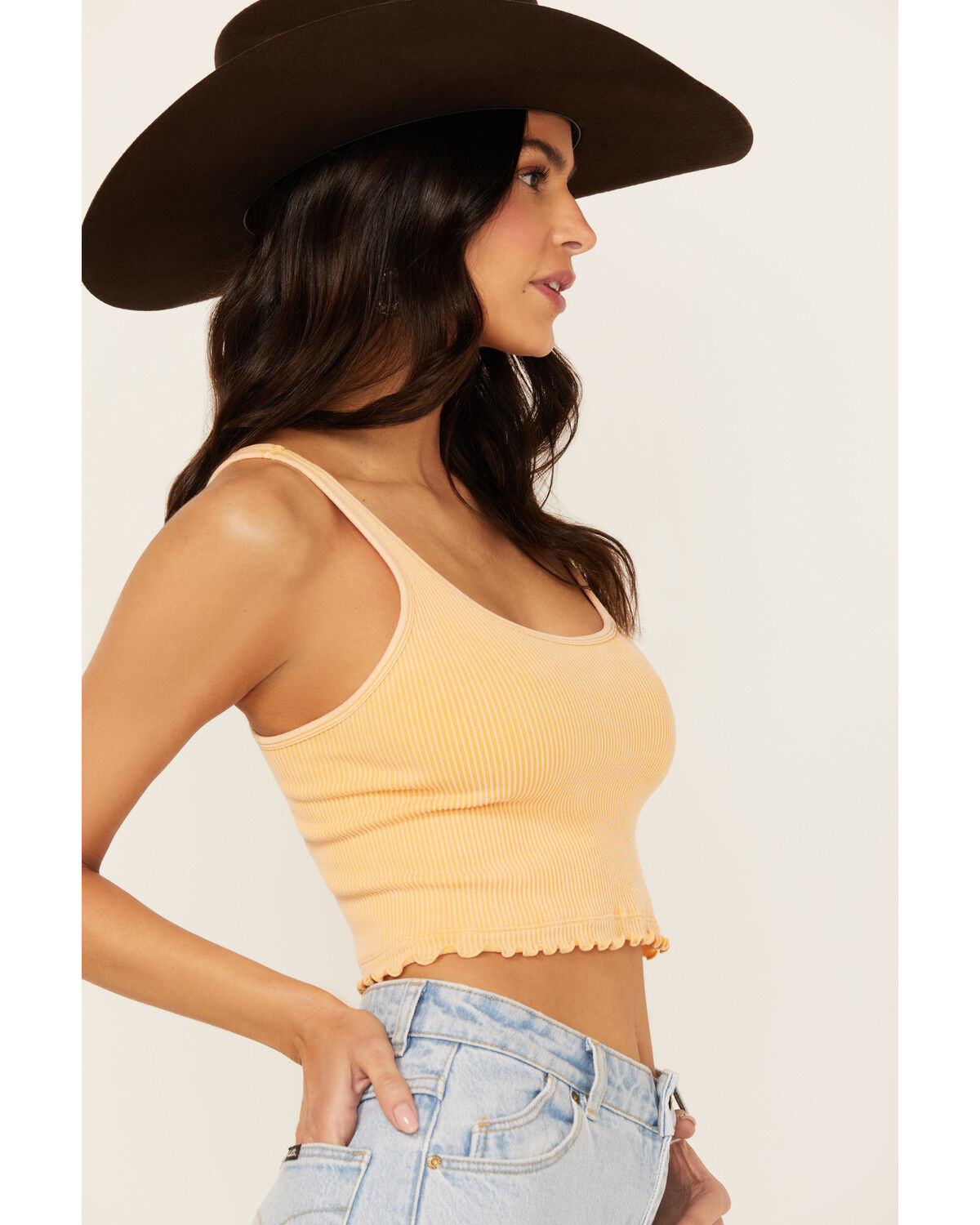 Image #2 - Fornia Women's Ribbed Lettuce Edge Brami, Yellow, hi-res