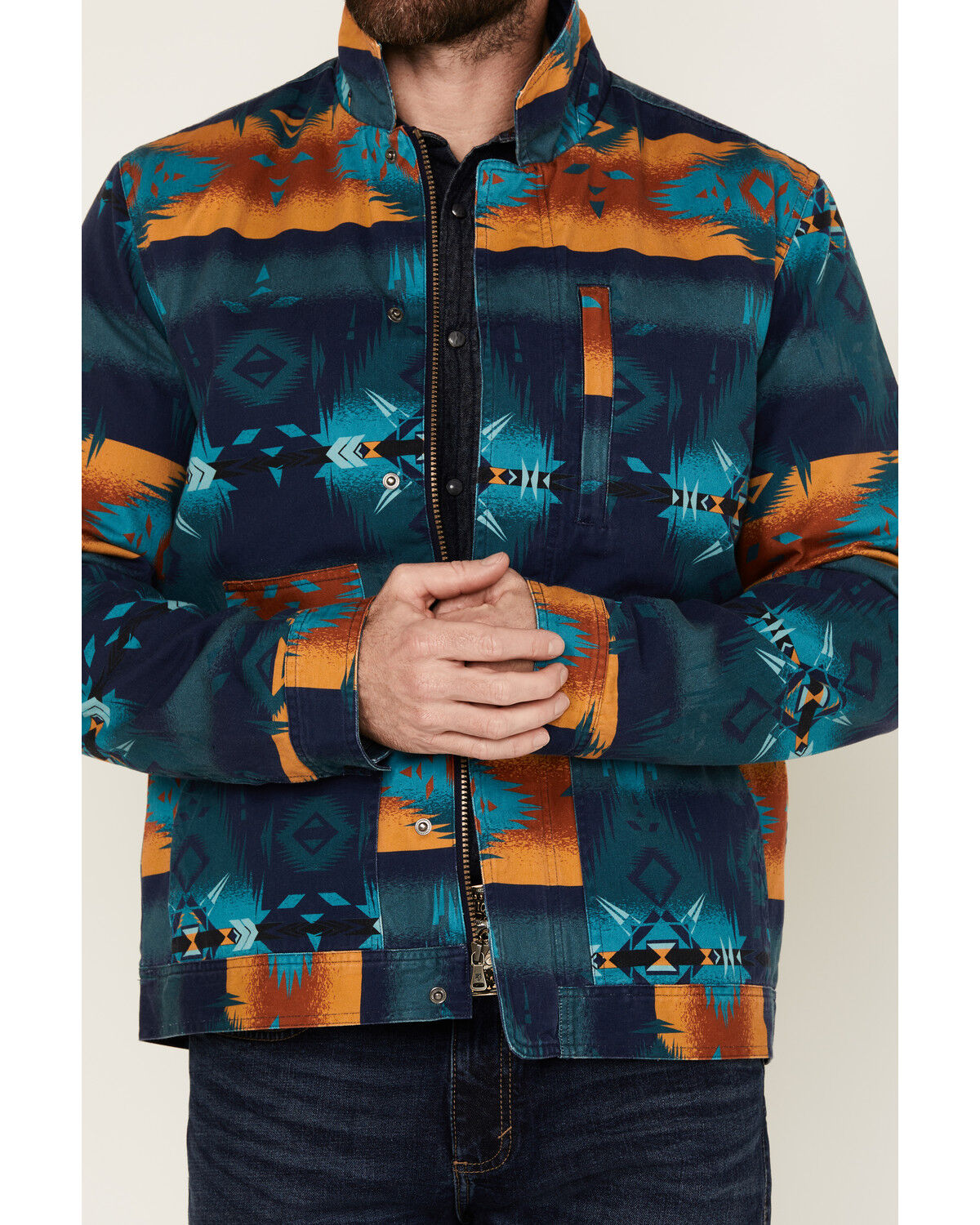 Image #3 - RANK 45® Men's Twill Southwestern Print Jacket, Dark Blue, hi-res