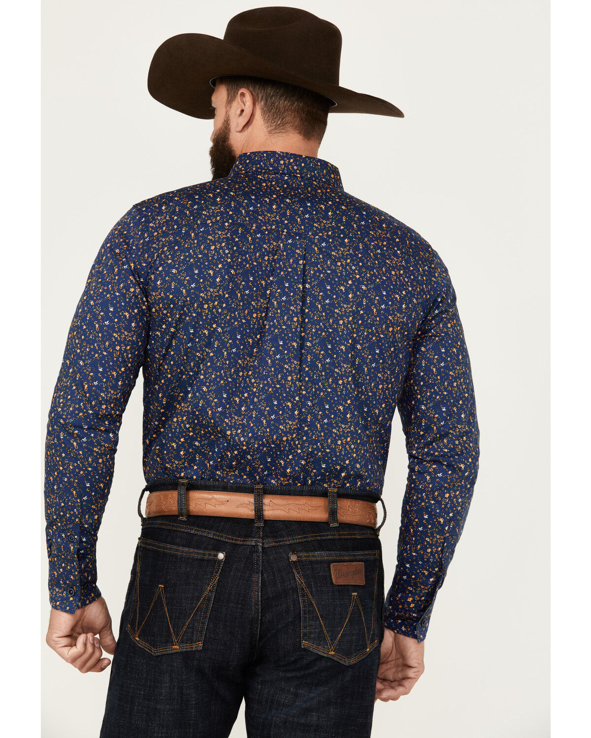Image #4 - Cody James Men's Meadowlark Floral Print Long Sleeve Button-Down Stretch Western Shirt - Tall, Navy, hi-res