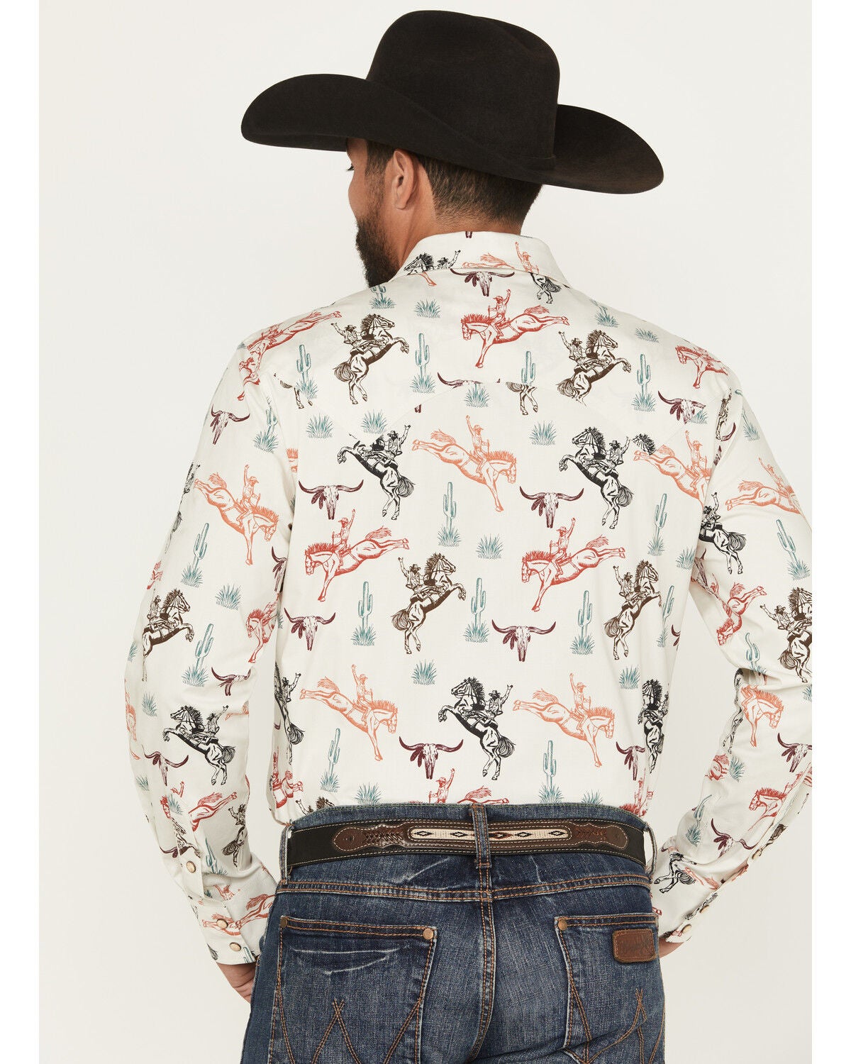 Image #4 - Rock & Roll Denim Men's Bronc Long Sleeve Snap Stretch Western Shirt, Natural, hi-res