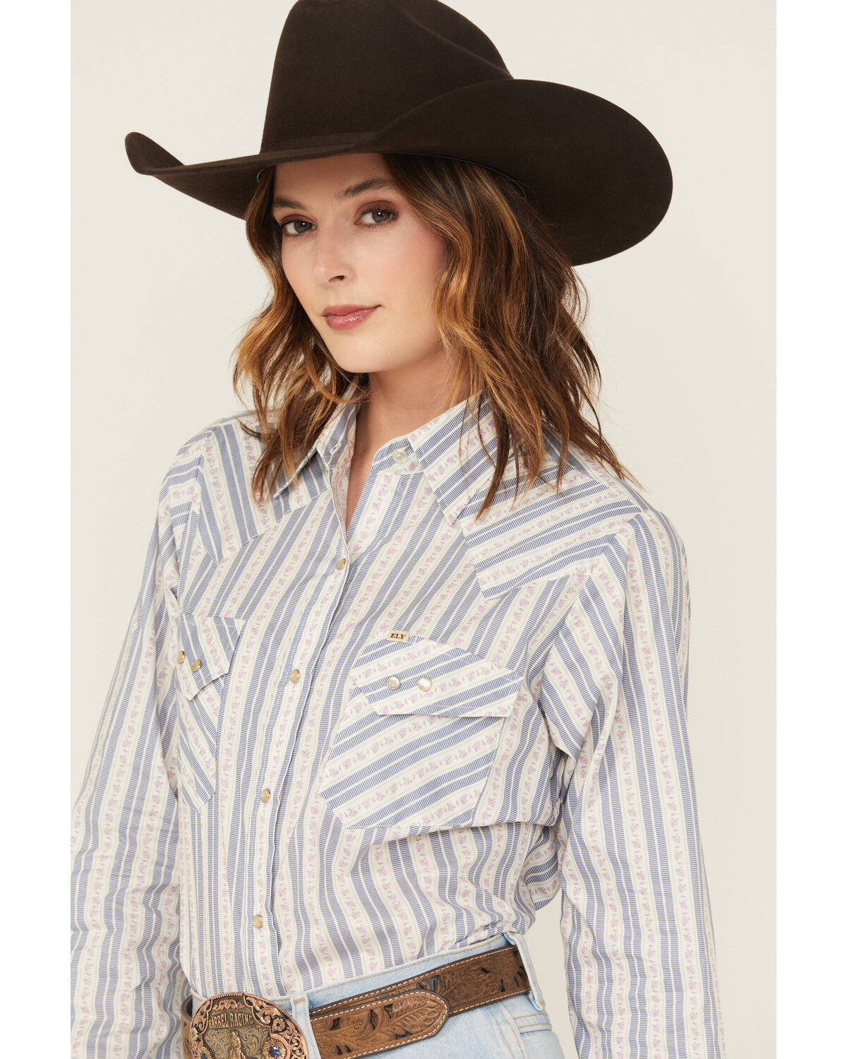 Image #3 - Cowboygirl by Jenna Paulette Women's Wallpaper Long Sleeve Pearl Snap Western Shirt, Blue, hi-res