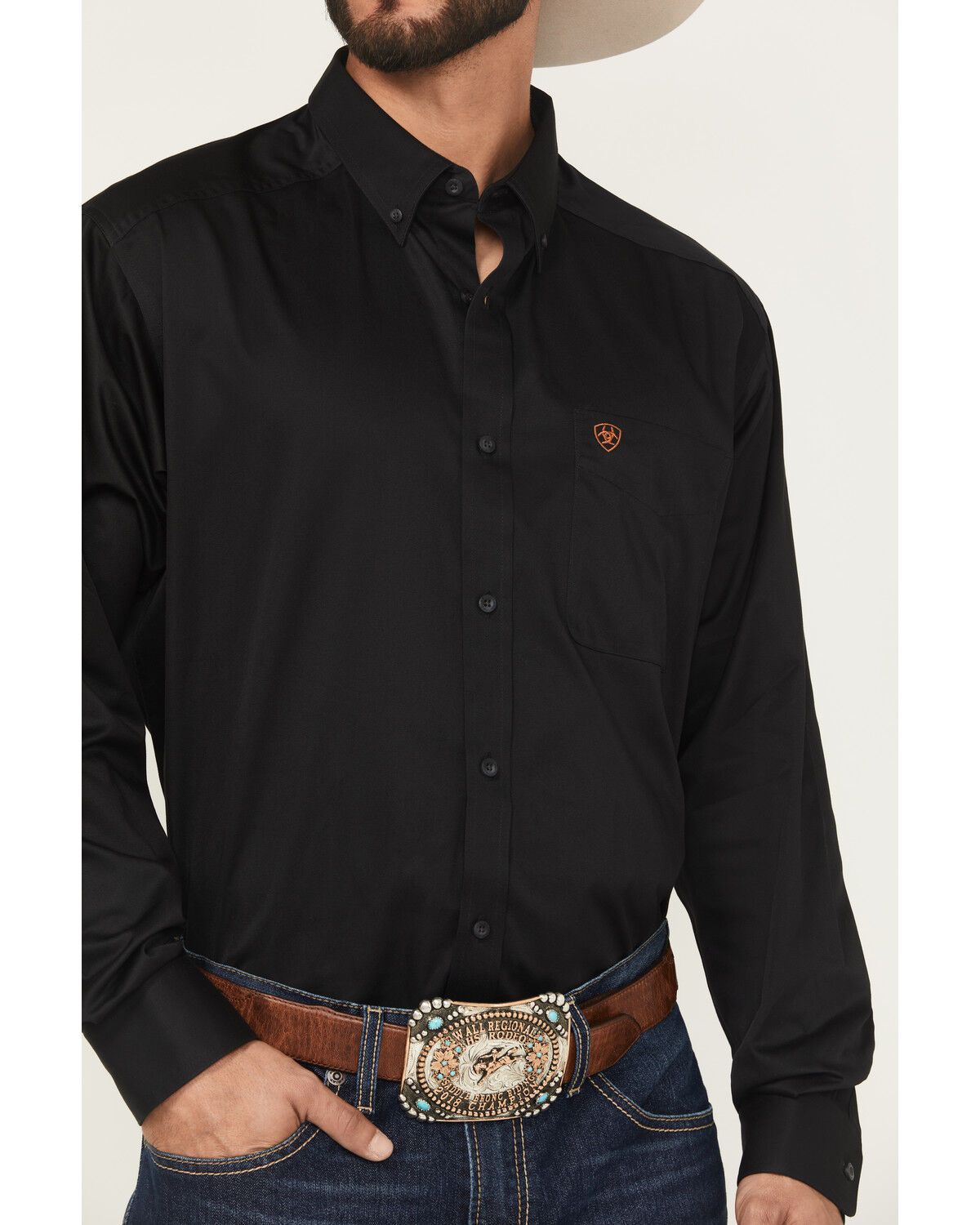 Image #3 - Ariat Men's Solid Twill Long Sleeve Button Down Western Shirt - Big, Black, hi-res