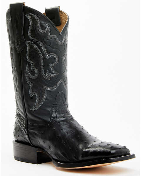 Cody James Men's Exotic Full Quill Ostrich Western Boots - Broad Square Toe , Black, hi-res
