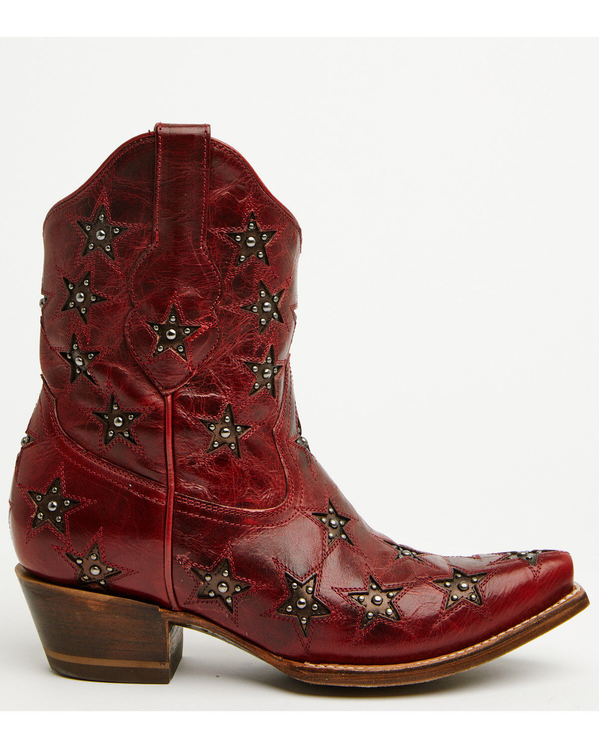 Image #2 - Black Star Women's Marfa Star Studded Western Booties - Snip Toe, Cherry, hi-res