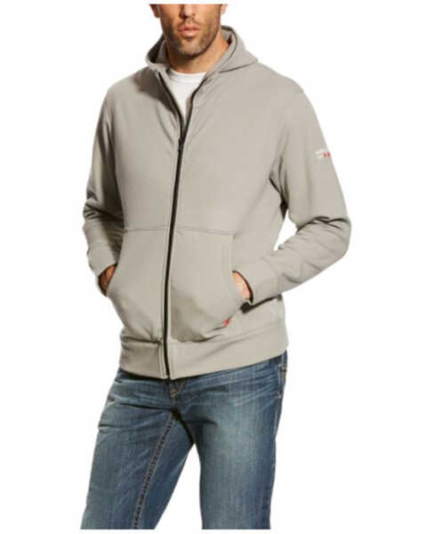 Ariat Men's FR Silver Fox Zip-Front Hooded Work Sweatshirt - Tall, Silver, hi-res