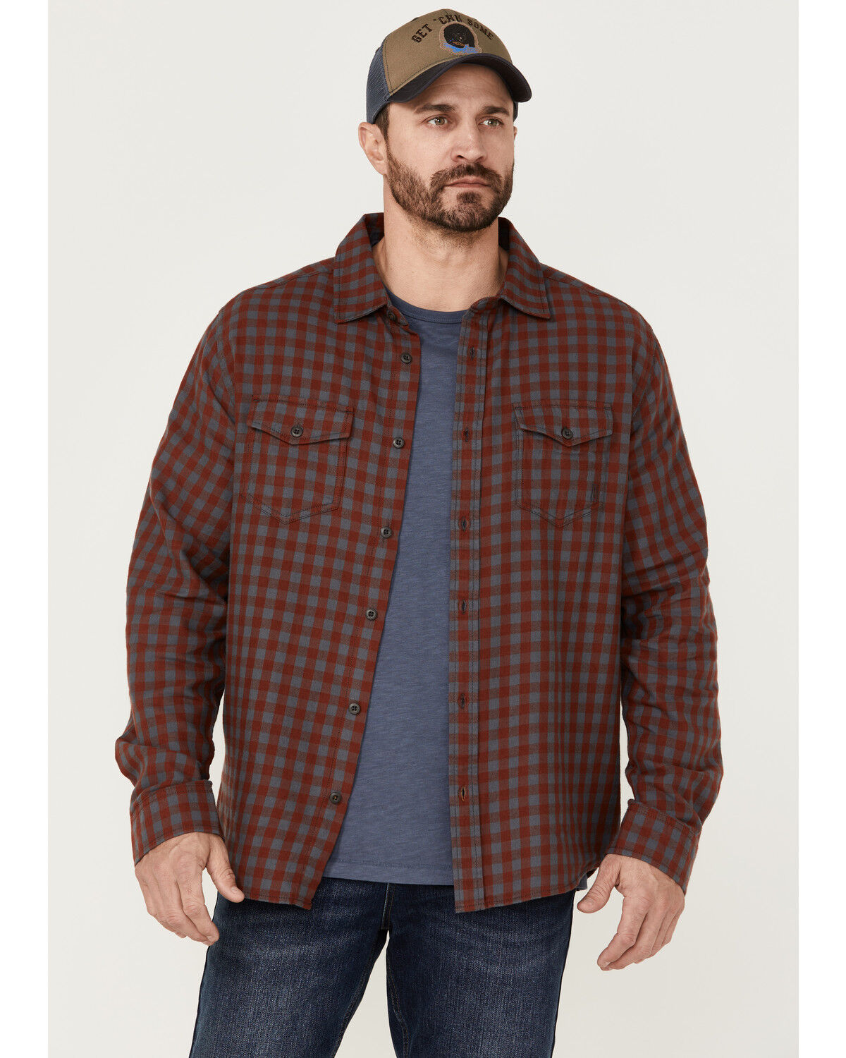 Image #1 - Brothers and Sons Men's Small Check Plaid Long Sleeve Button-Down Western Shirt, Red, hi-res
