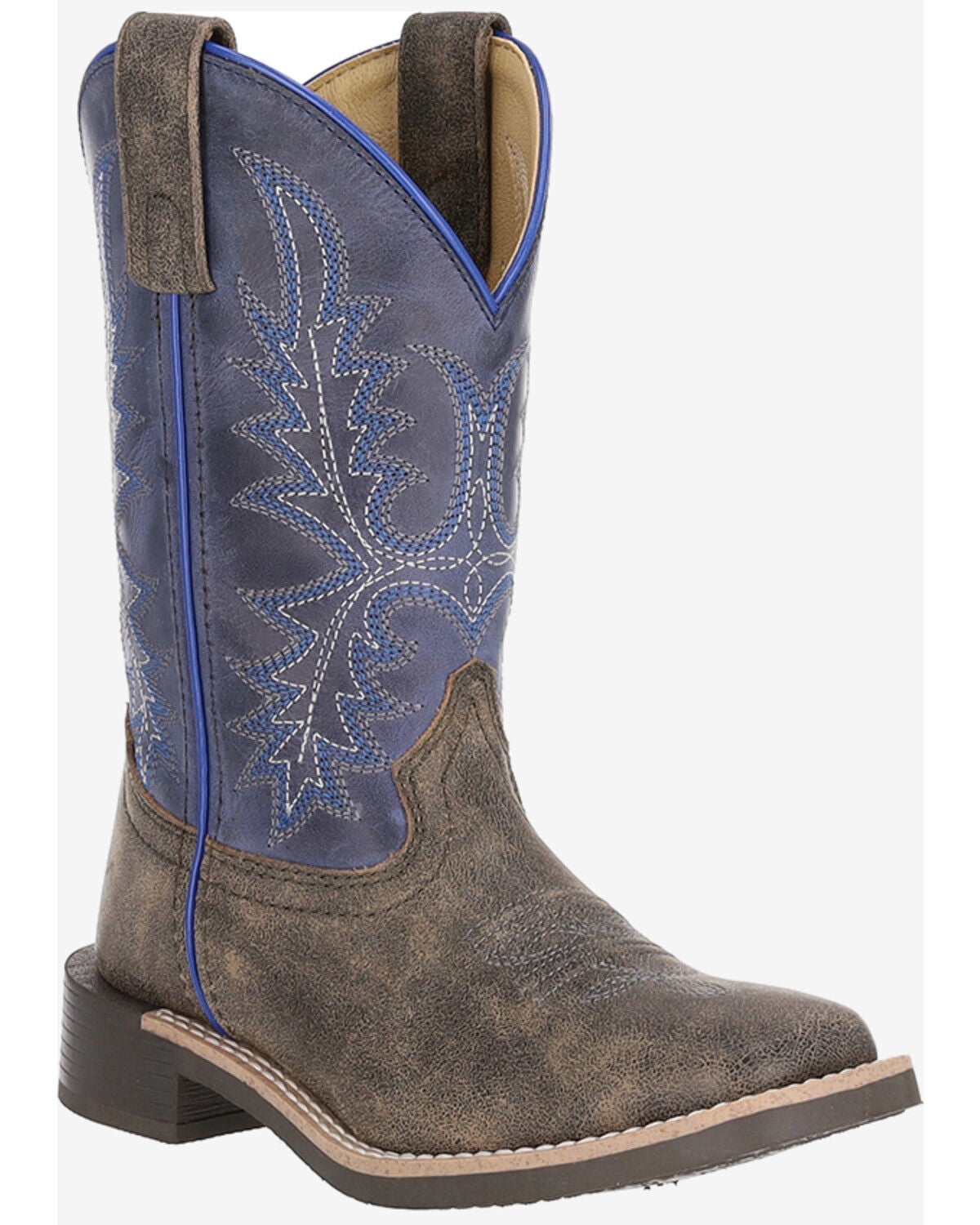 Old West Boys' Harrison Western Boots - Broad Square Toe, Blue, hi-res