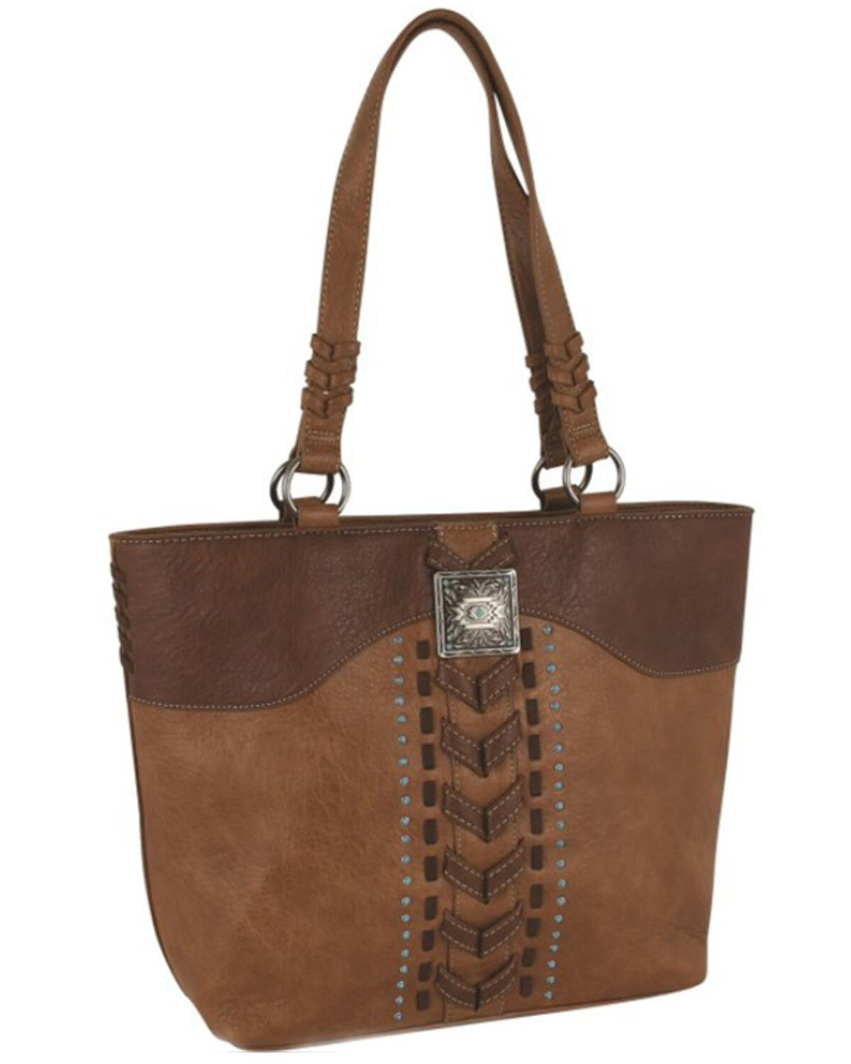 Image #1 - Justin Women's Chevron Stitch and Concho Tote, Brown, hi-res