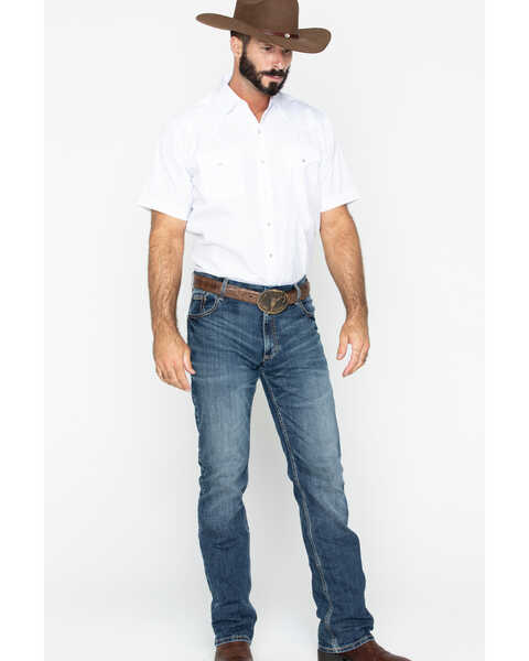 Image #7 - Ely Walker Men's Tonal Dobby Striped Short Sleeve Pearl Snap Western Shirt, White, hi-res