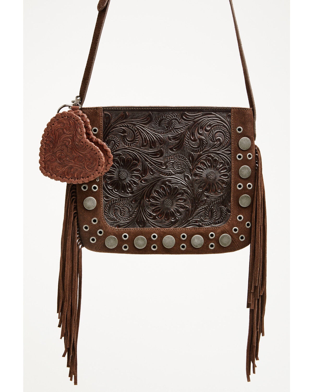 Image #2 - Shyanne Marlowe Tooled Leather Heart Coin Purse Bag Charm, Brown, hi-res