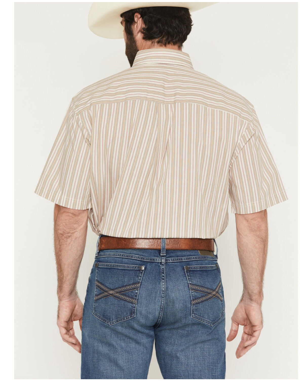 Image #4 - George Strait by Wrangler Men's Striped Short Sleeve Button-Down Stretch Western Shirt - Tall, Tan, hi-res