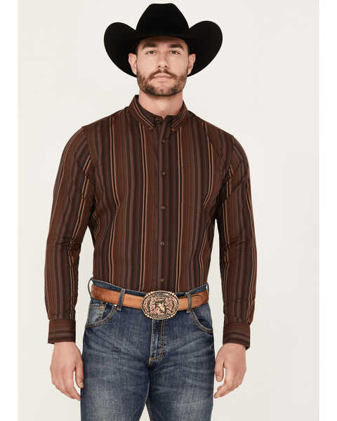 Image #1 - Cody James Men's Preston Striped Print Long Sleeve Button-Down Western Shirt, Brown, hi-res