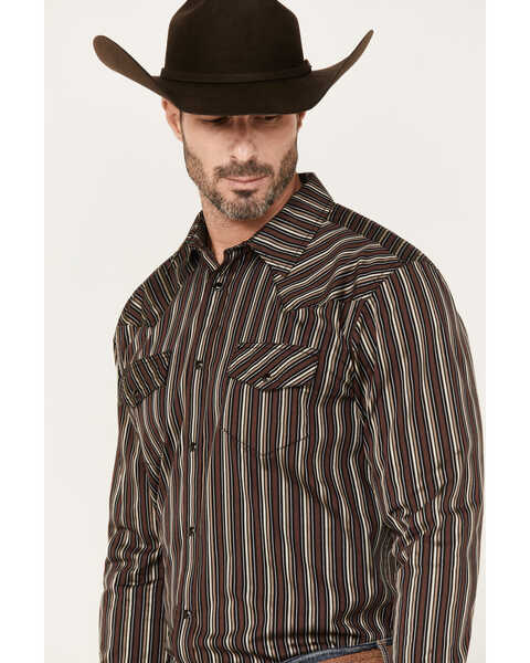 Image #2 - Gibson Men's Hideout Striped Long Sleeve Snap Western Shirt, Black, hi-res