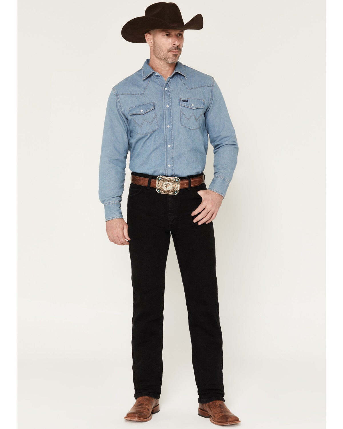 Image #1 - Wrangler Men's Cowboy Cut Straight Active Flex Stretch Denim Jeans, Black, hi-res