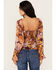 Image #4 - En Creme Women's Floral Print Shirred Long Sleeve Top, Multi, hi-res
