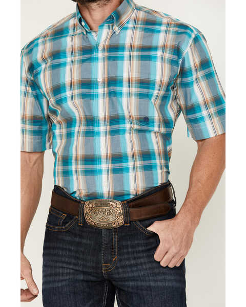 Image #3 - Roper Men's Amarillo Large Plaid Print Short Sleeve Button-Down Western Shirt, Turquoise, hi-res