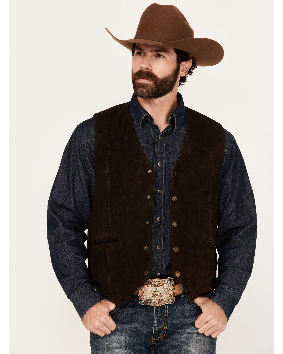 Image #1 - Cody James Men's Angus 2.0 Suede Snap Vest, Brown, hi-res