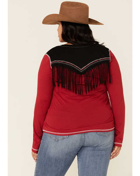 Image #4 - White Label by Panhandle Women's Red Rodeo City Tour Fringe Tee - Plus, Red, hi-res