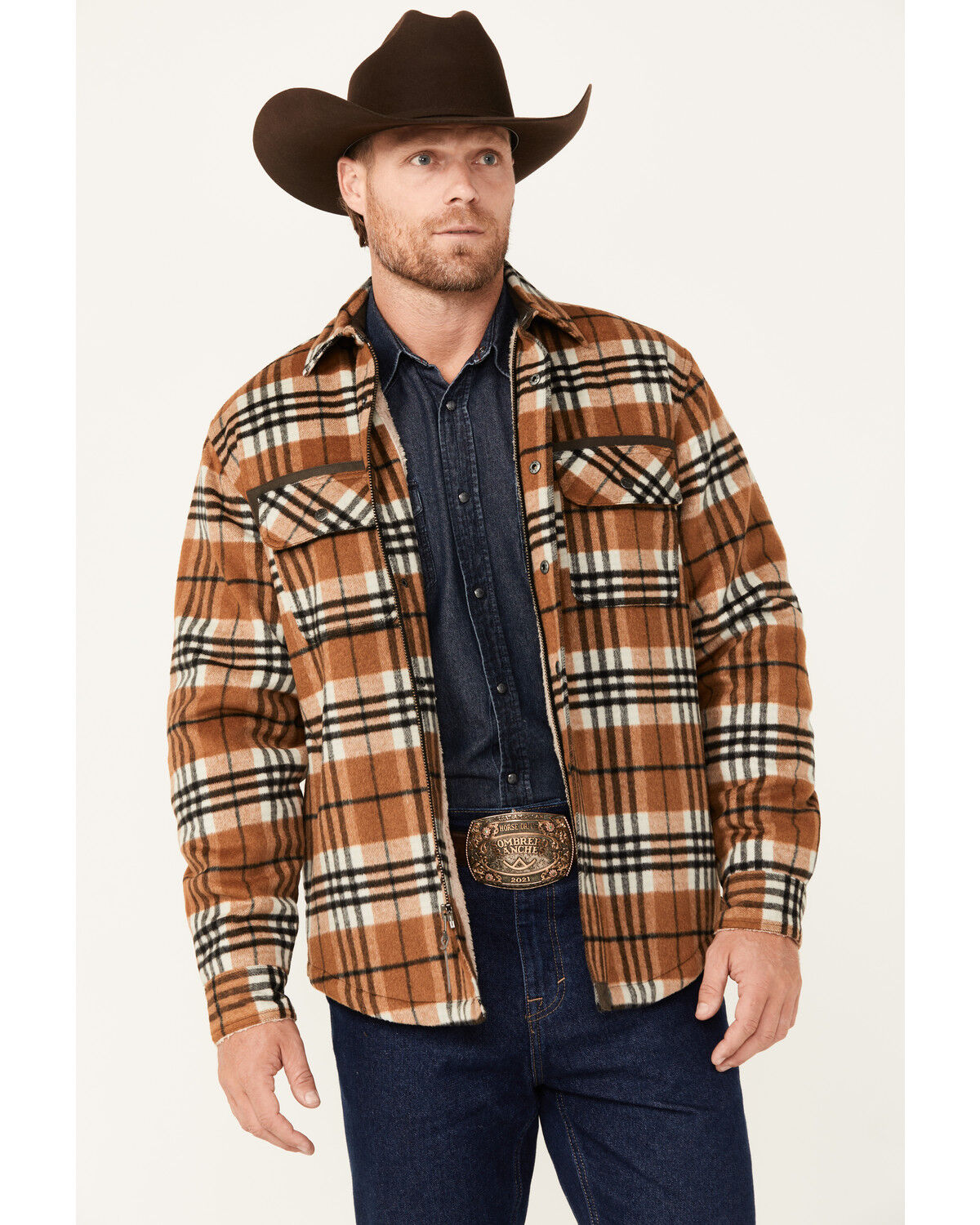 Image #1 - Dakota Grizzly Men's Plaid Burke Wool Sherpa Lined Zip Jacket, Mustard, hi-res
