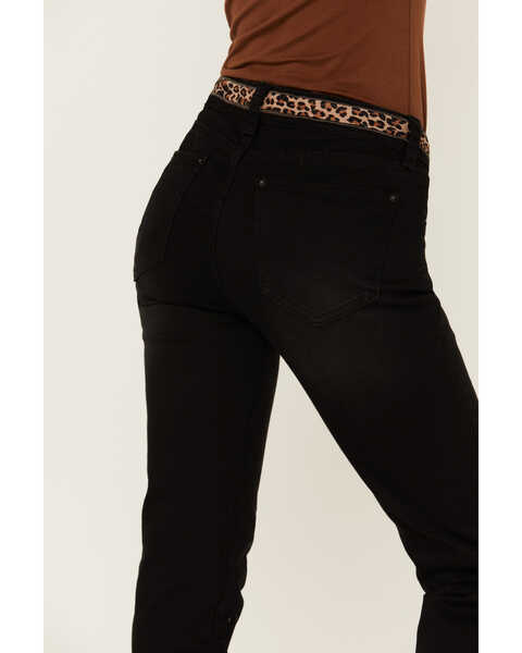 Image #4 - Grace in LA Women's Embroidered Cheetah Print Black Skinny Jeans, Blue, hi-res