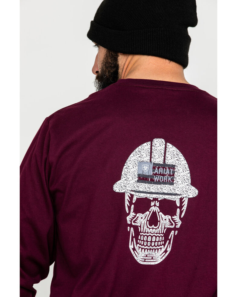 Ariat Men's Red FR Roughneck Skull Logo Crew Long Sleeve Work T-Shirt , Red, hi-res