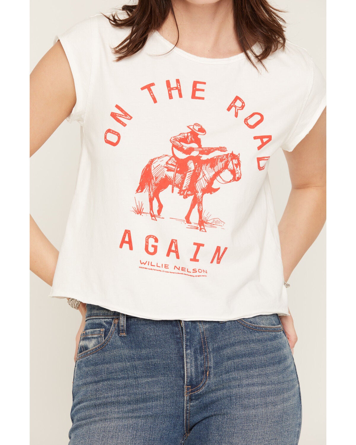 Image #3 - People of Leisure Women's Willie Nelson On The Road Again Short Sleeve Graphic Baby Tee, Cream, hi-res