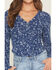 Image #3 - Wild Moss Women's Conversational Print Long Sleeve Thermal Shirt, Navy, hi-res