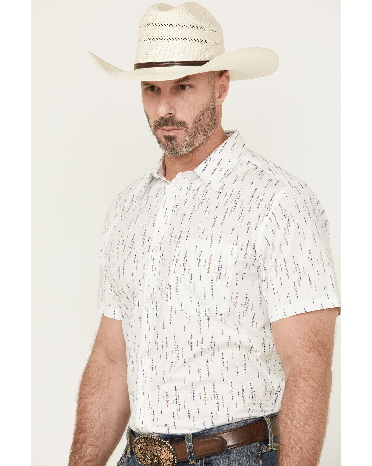 Image #2 - Gibson Trading Co Men's Discoteca Striped Short Sleeve Button-Down Western Shirt, White, hi-res