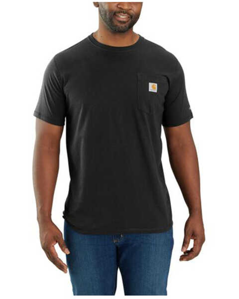 Carhartt Men's Force Relaxed Midweight Logo Pocket Short Sleeve Work T-Shirt - Tall, Black, hi-res