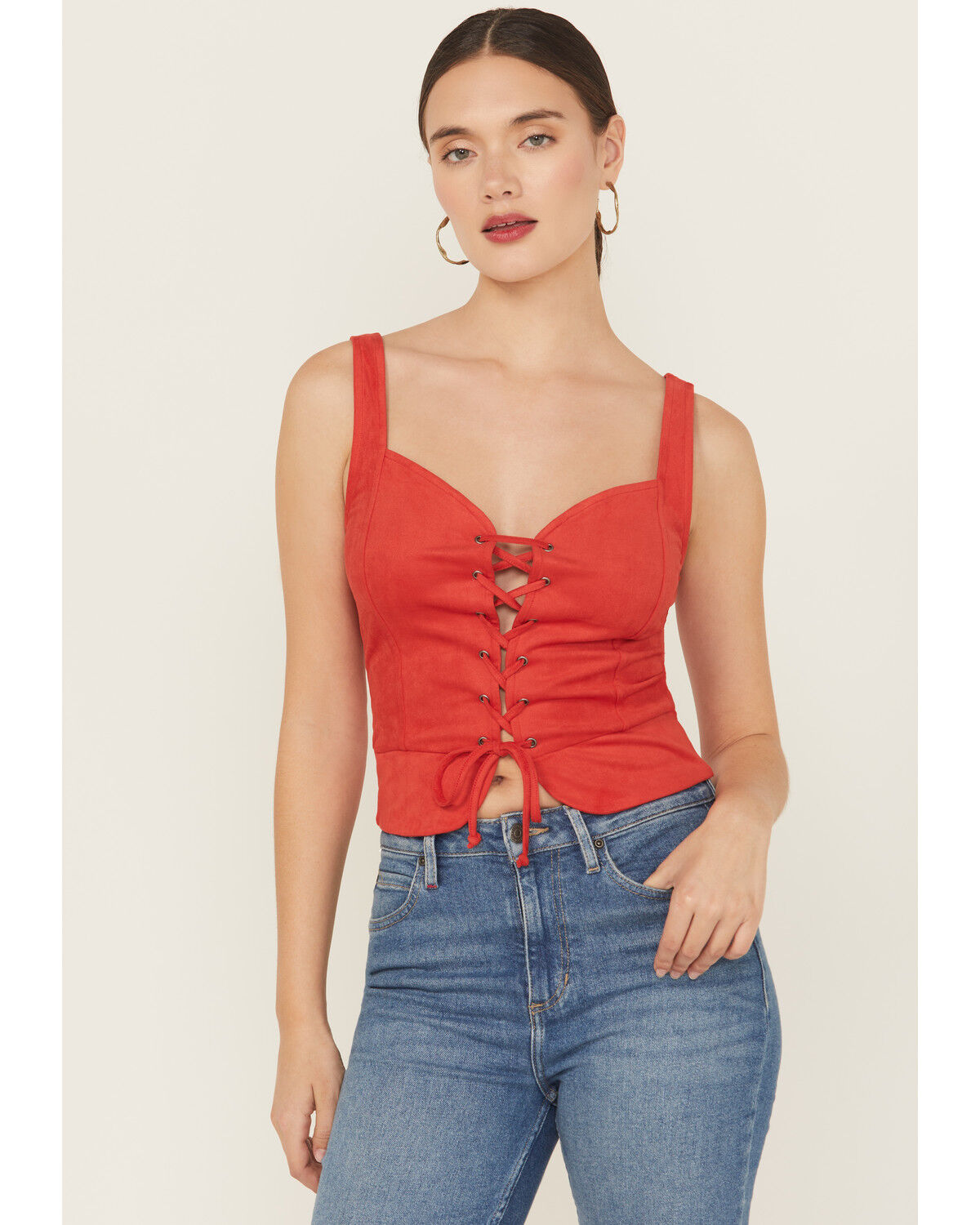 Image #2 - Idyllwind Women's Eastland Faux Suede Lace-Up Corset, Coral, hi-res